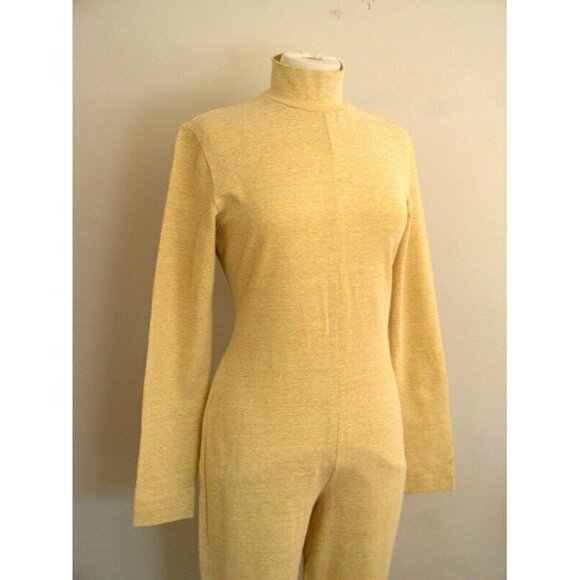 Vintage 90s Ashley Brooke Champagne Gold Mock Neck Catsuit M/L - Picture 7 of 12